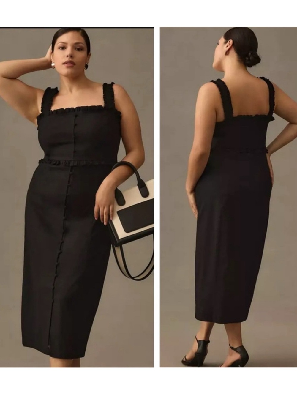 ANTHROPOLOGIE The Linden Slim Square Neck Dress NEW Size 2X Black